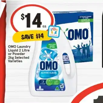 IGA OMO Laundry Liquid 2 Litre or Powder 2kg offer