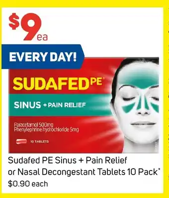 Sudafed PE Sinus + Pain Relief or Nasal Decongestant Tablets 10 Pack