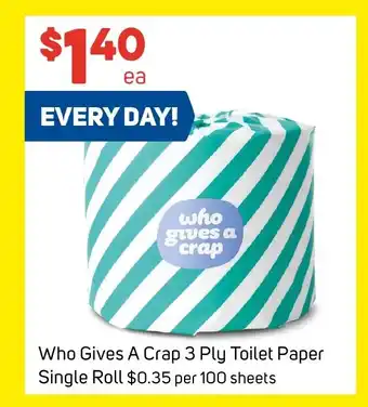 Foodland Who Gives A Crap 3 Ply Toilet Paper Single Roll offer