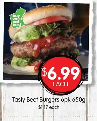 Spudshed Tasty Beef Burgers 6pk 650g offer