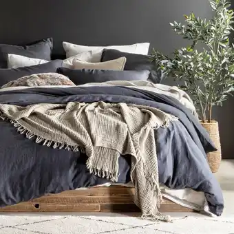 Pillow Talk Washed Linen Charcoal Quilt Cover Set by M.U.S.E offer