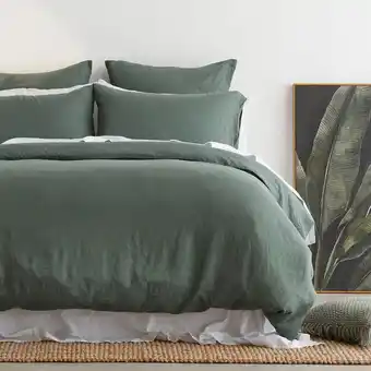 Pillow Talk Washed Linen Dark Green Quilt Cover Set by M.U.S.E offer