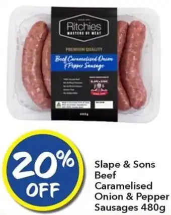 Ritchies Slape & Sons Beef Caramelised Onion & Pepper Sausages 480g offer