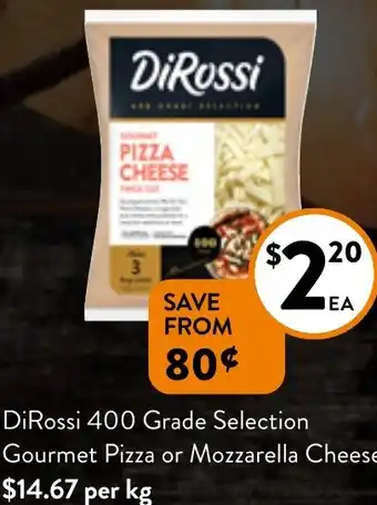 DiRossi 400 Grade Selection Gourmet Pizza or Mozzarella Cheese 150g
