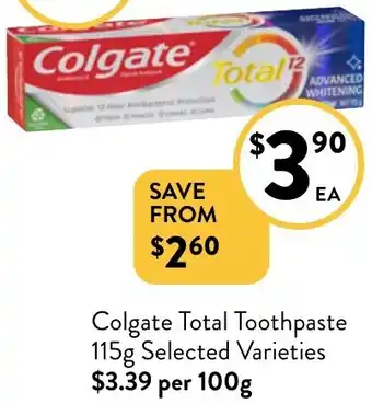 Foodworks Colgate Total Toothpaste 115g offer