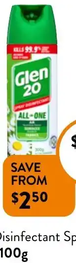 Foodworks Glen 20 Disinfectant Spray 300g offer