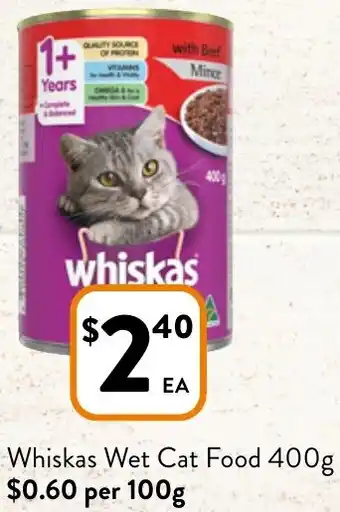 Foodworks Whiskas Wet Cat Food 400g offer