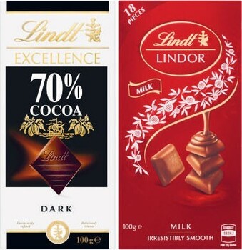 Coles Lindt Excellence or Lindor Block Chocolate 80g-100g offer