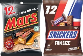Coles Mars or Skittles Funsize 144g-216g offer
