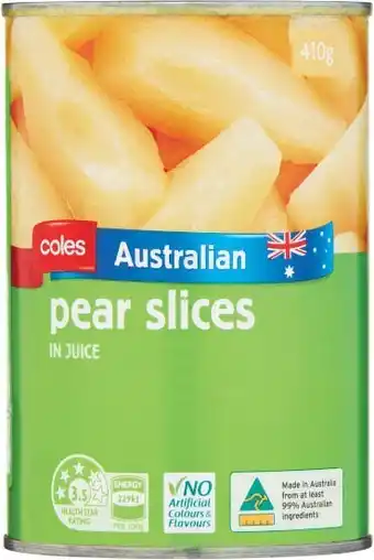 Coles Coles Pear Slices in Juice 410g offer