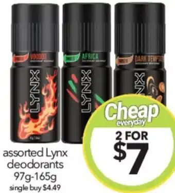 Cheap as Chips assorted Lynx deodorants 97g-165g offer