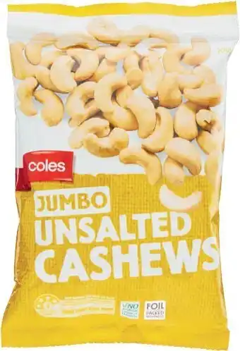 Coles Coles Jumbo Unsalted Cashews 200g offer
