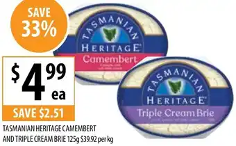 Supabarn TASMANIAN HERITAGE CAMEMBERT AND TRIPLE CREAM BRIE 125g offer