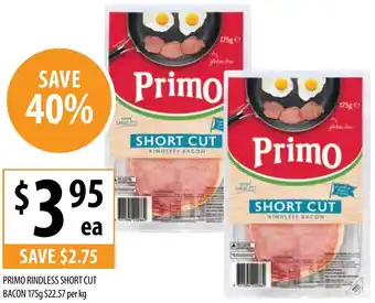 Supabarn PRIMO RINDLESS SHORT CUT BACON 175g offer