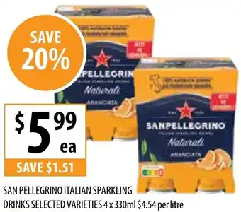 Supabarn SAN PELLEGRINO ITALIAN SPARKLING DRINKS 4 x 330ml offer