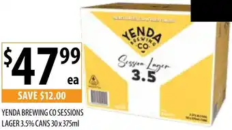 Supabarn YENDA BREWING CO SESSIONS LAGER 3.5% CANS 30 x 375ml offer