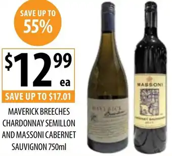 Supabarn MAVERICK BREECHES CHARDONNAY SEMILLON AND MASSONI CABERNET SAUVIGNON 750ml offer