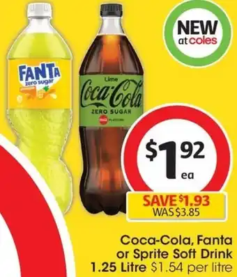 Coles Coca-Cola, Fanta or Sprite Soft Drink 1.25 Litre offer