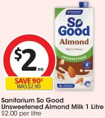 Coles Sanitarium So Good Unsweetened Almond Milk 1 Litre offer