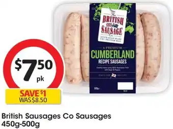 Coles British Sausages Co Sausages 450g-500g offer