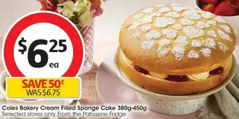 Coles Coles Bakery Cream Filled Sponge Cake 380g-450g offer