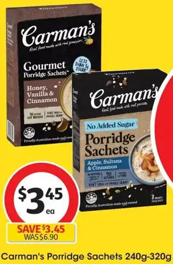 Coles Carman's Porridge Sachets 240g-320g offer