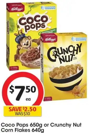 Coles Coco Pops 650g or Crunchy Nut Corn Flakes 640g offer