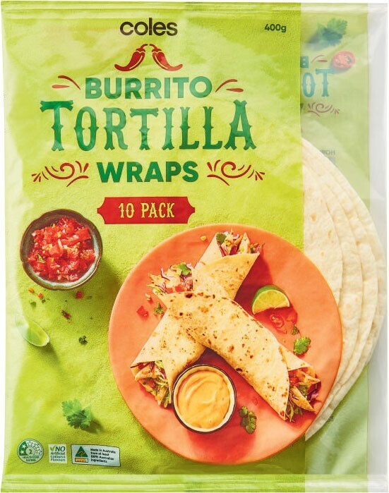 Coles Burrito Tortilla Wraps 10 Pack 400g offer at Coles