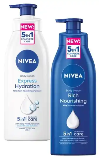 Coles Nivea Express Hydration or Rich Nourishing Body Lotion 400mL offer