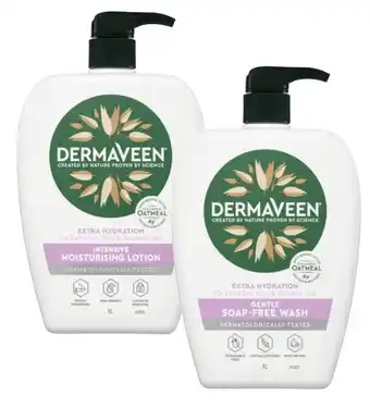 Coles Dermaveen Extra Hydration Gentle Soap Free Wash or Intensive Moisturising Lotion 1 Litre offer