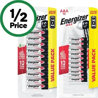 Woolworths Energizer Max Batteries AA or AAA Pk 16 offer