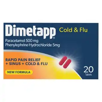 Woolworths Dimetapp Cold & Flu Rapid Pain Relief Tablets Pk 20^ offer