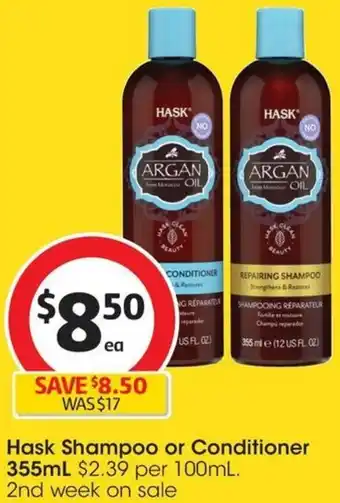 Coles Hask Shampoo or Conditioner 355mL offer