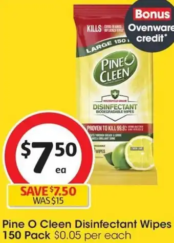 Coles Pine O Cleen Disinfectant Wipes 150 Pack offer