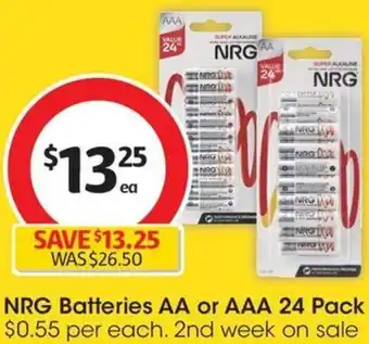 Coles NRG Batteries AA or AAA 24 Pack offer