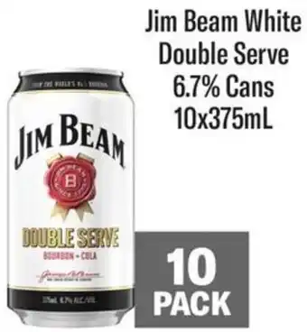 Coles Jim Beam White Double Serve 6.7% Cans 10x375mL offer