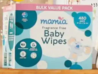 ALDI Mamia Baby Wipes Fragrance Free 480pk offer