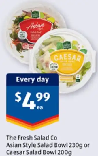 ALDI The Fresh Salad Co Asian Style Salad Bowl 230g or Caesar Salad Bowl 200g offer