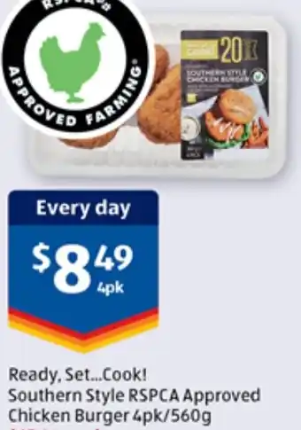 ALDI Ready, Set...Cook! Southern Style RSPCA Approved Chicken Burger 4pk/560g offer