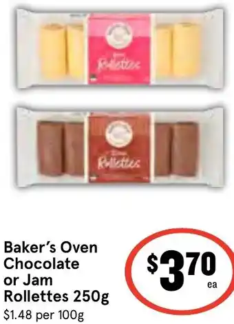 IGA Baker's Oven Chocolate or Jam Rollettes 250g offer