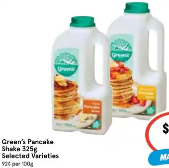 IGA Green's Pancake Shake 325g offer