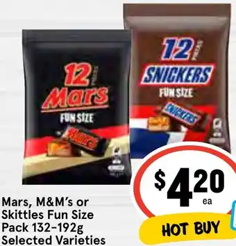 IGA Mars, M&M's or Skittles Fun Size Pack 132-192g offer