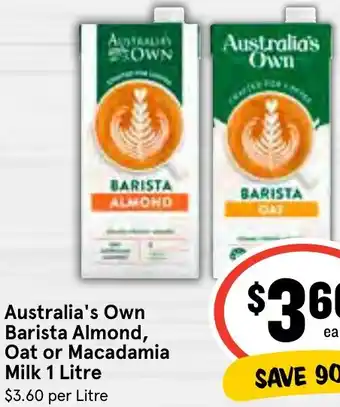 IGA Australia's Own Barista Almond, Oat or Macadamia Milk 1 Litre offer