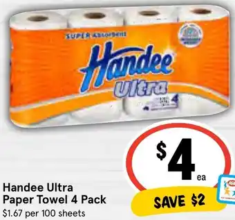 IGA Handee Ultra Paper Towel 4 Pack offer