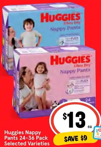 IGA Huggies Nappy Pants 24-36 Pack offer