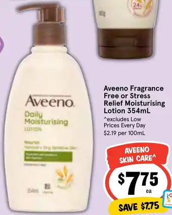 IGA Aveeno Fragrance Free or Stress Relief Moisturising Lotion 354mL offer