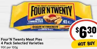 IGA Four'N Twenty Meat Pies 4 Pack offer