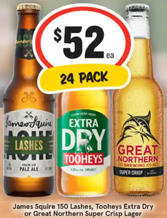 IGA James Squire 150 Lashes, Tooheys Extra Dry or Great Northern Super Crisp Lager offer