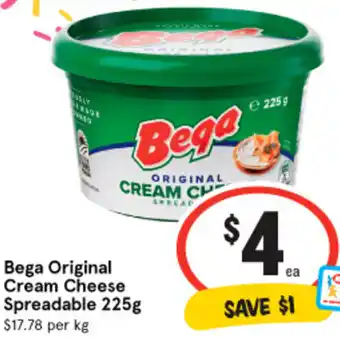 IGA Bega Original Cream Cheese Spreadable 225g offer