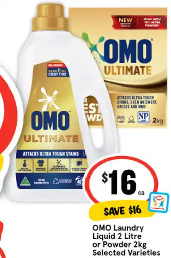 IGA OMO Laundry Liquid 2 Litre or Powder 2kg offer